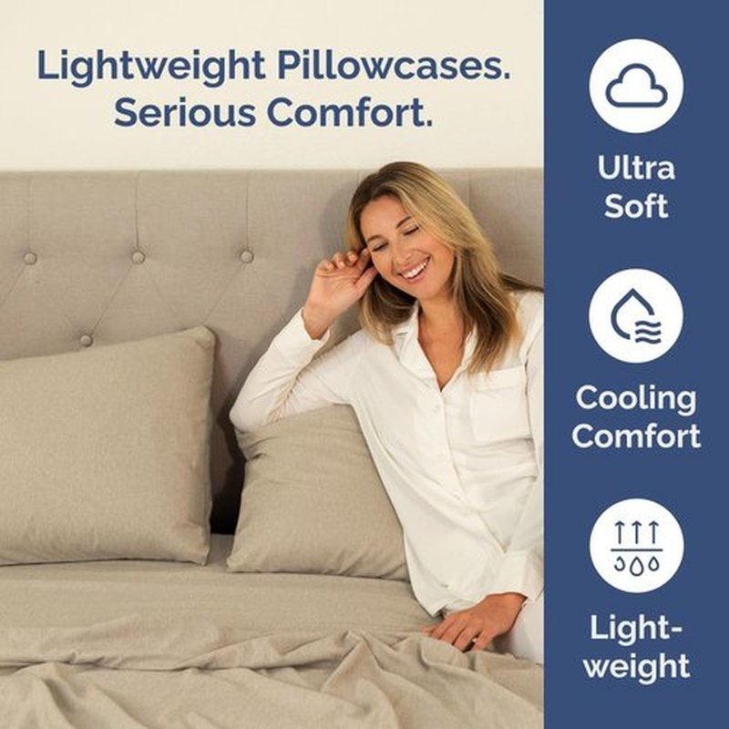 Skiennix Standard Pillow Cases Set of 4 - Soft Hotel Quality Covers - Machine Washable - Heathered Beige
