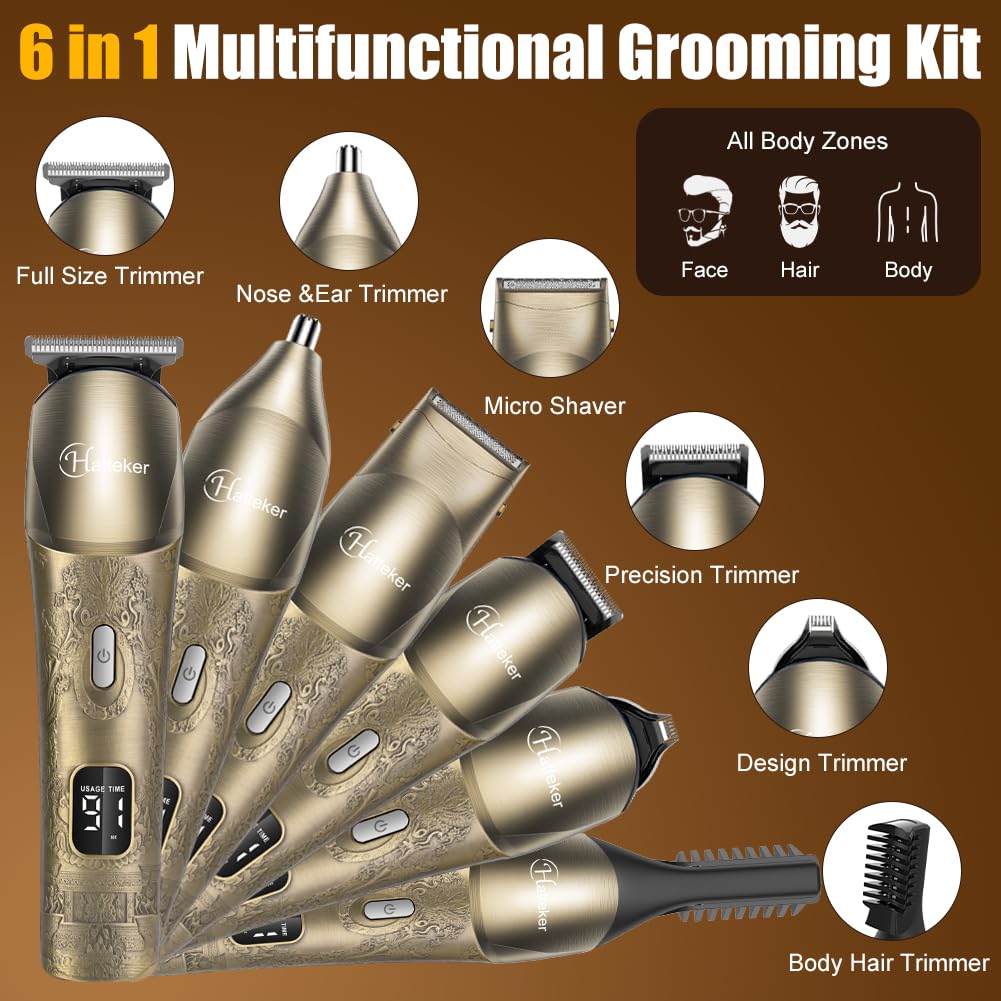 Hatteker Upgraded Beard Trimmer for Men Waterproof Cordless Hair Clipper Electric Razor Shaving Grooming Kit with Mustache Face Nose Body