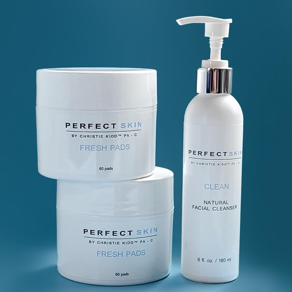 PERFECT SKIN BY CHRISTIE KIDD, PA-C | Fresh + Clean Duo Bundle | Natural Face Cleanser & Exfoliating Pads Set | Clean, Soothe, and Refine Skin