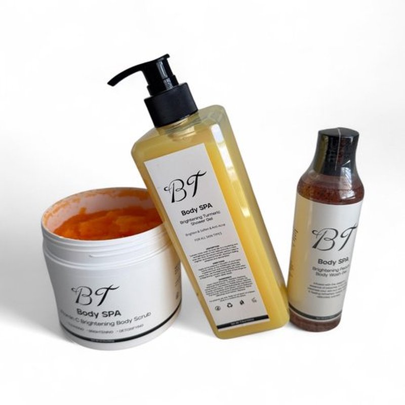 BT Body Spa Exfoliating Body Care Set - Vitamin C Scrub, Peach & Turmeric Gel Wash for Radiant Skin