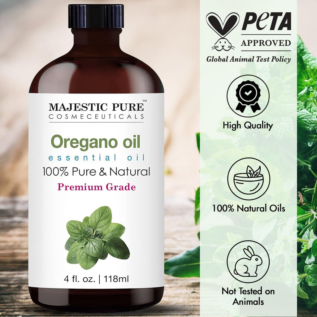 Majestic Pure Essential Oil with Glass Dropper - 100% Pure and Natural - Essential Oils for Diffuser, Aromatherapy, Soap and Candle Making, Oregano Essential Oil, Oregano Oil, 4 Fl Oz
