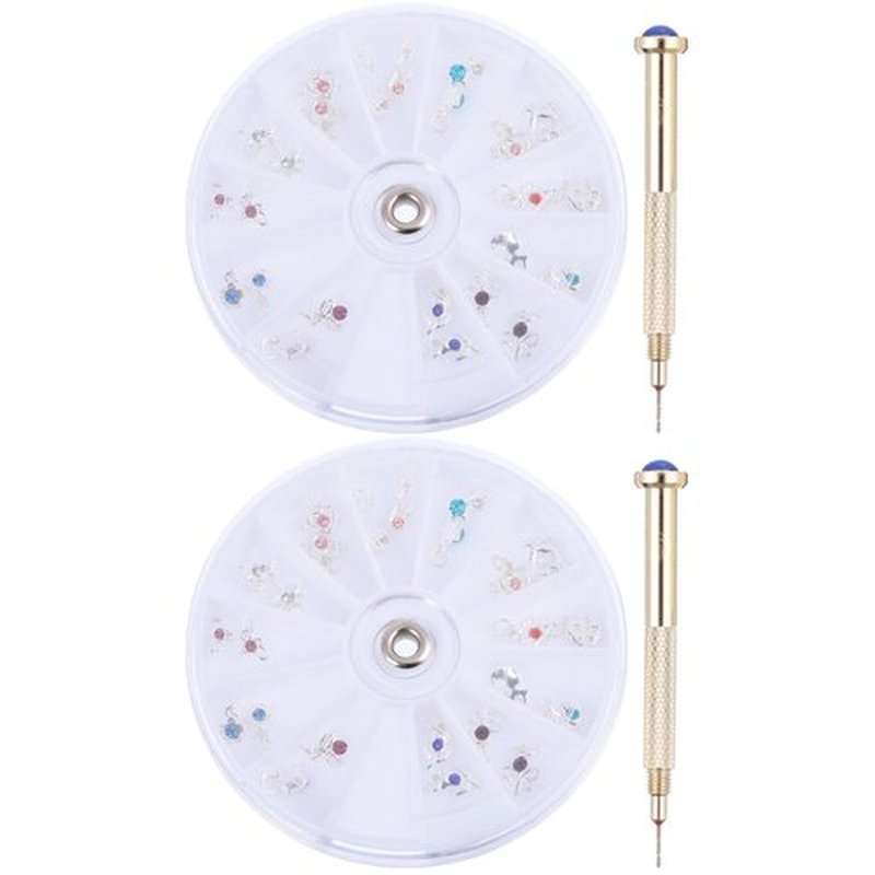 FRCOLOR 48 Pcs Dangle Nail Piercing Charms Set with Nail Piercing Tool Hand Drill, Alloy Jewelry for Art, Home, Salon Use