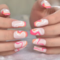 Pink Orange White Swirls, Medium Coffin Fake Nails, Glossy Design Nails Art Acrylic Full Cover Fake Nails, Women Girls Gift False Nails, Nails Stickers, Daily Date Festival Faux Ongles 24 pcs/kit