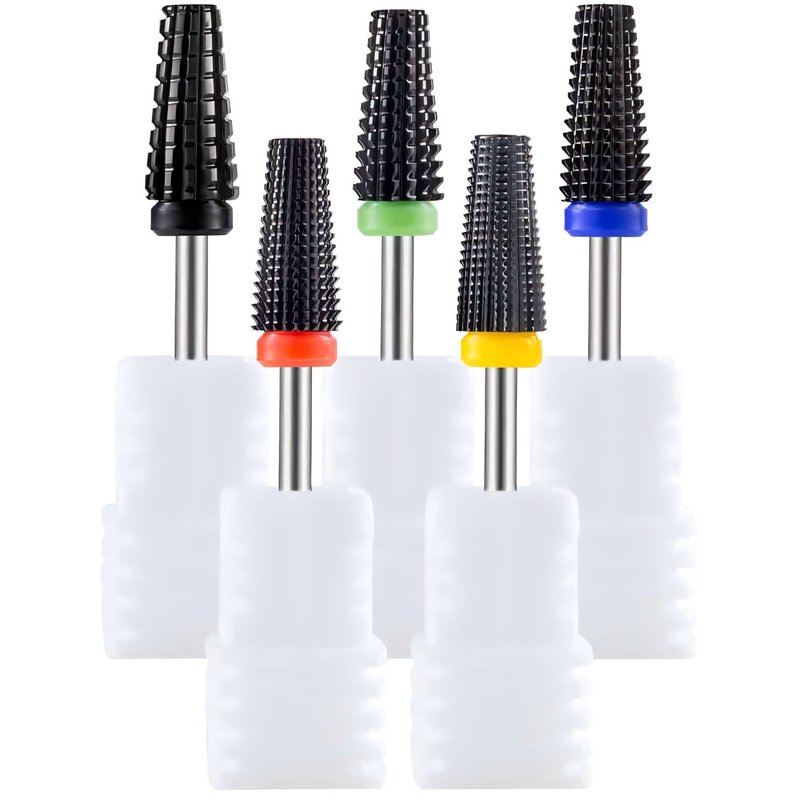 Yakamoz 5Pcs Ceramic Nail Drill Bit Set - 3/32" Professional Electric Nail File Bit Kit Cuticle Nail Bits for Acrylic Nails Poly Gel Removal, Manicure Nail Salon Supplies, Two-Way Rotation