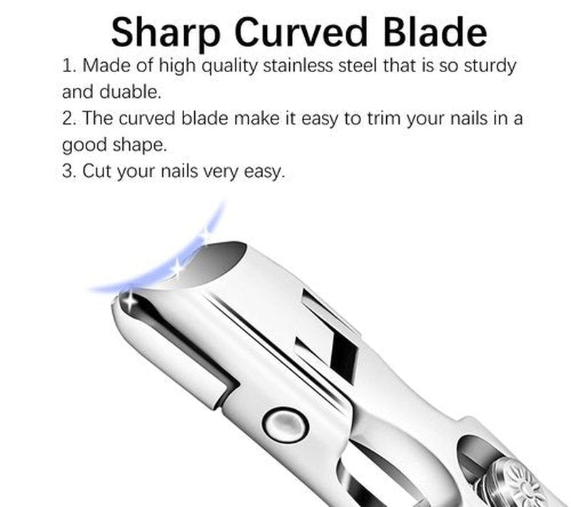 Premium Silver Anti-Splash Stainless Steel Safety Lock Nail Clipper with Catcher for Fingernails and Toenails (Slanted Edge)