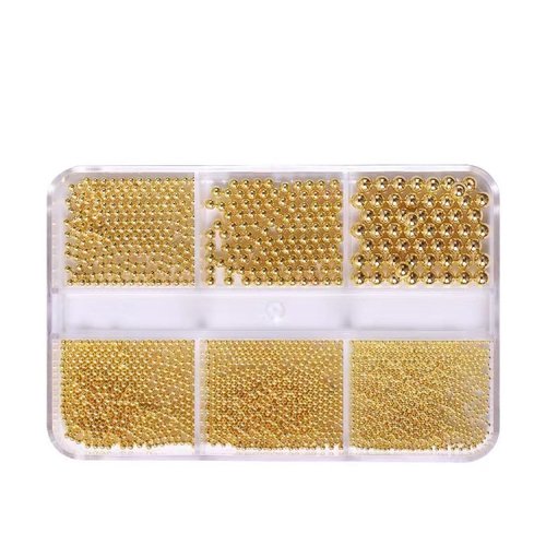 Golden Nail Art Beads and Nails, 3D Multi Size Metal Caviar Bead Set for DIY Nail Decoration (Gold)