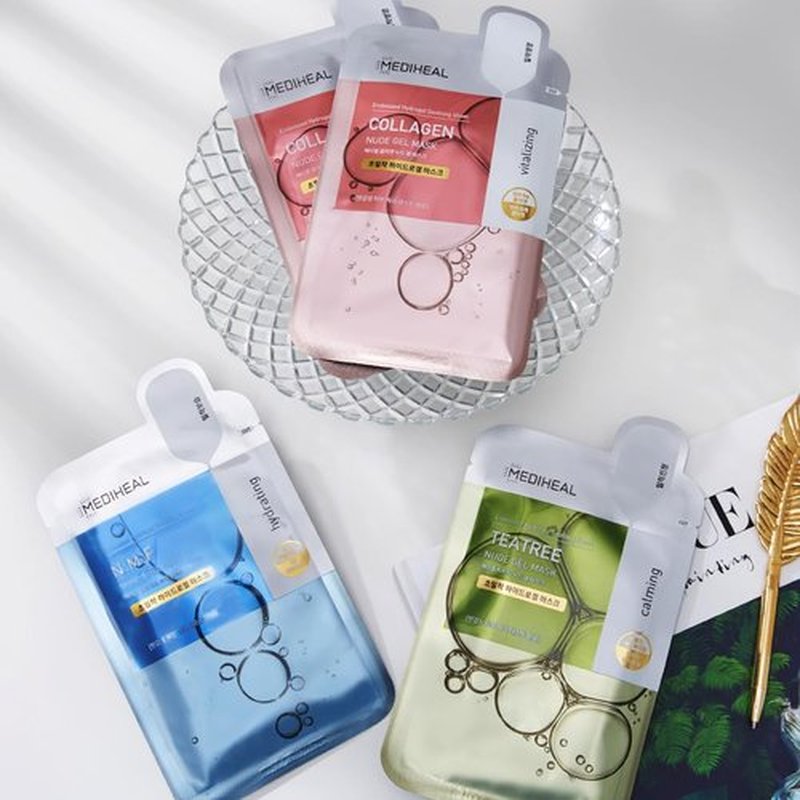 Mediheal NMF Nude Gel Mask - 10 Pack Hydrating Hydrogel Sheets for Moisturizing & Cooling Benefits