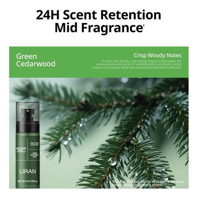 LIRAN Volumizing Prep Spray - 100 ml Green Cedarwood Scent for Instant Volume & Matte Finish