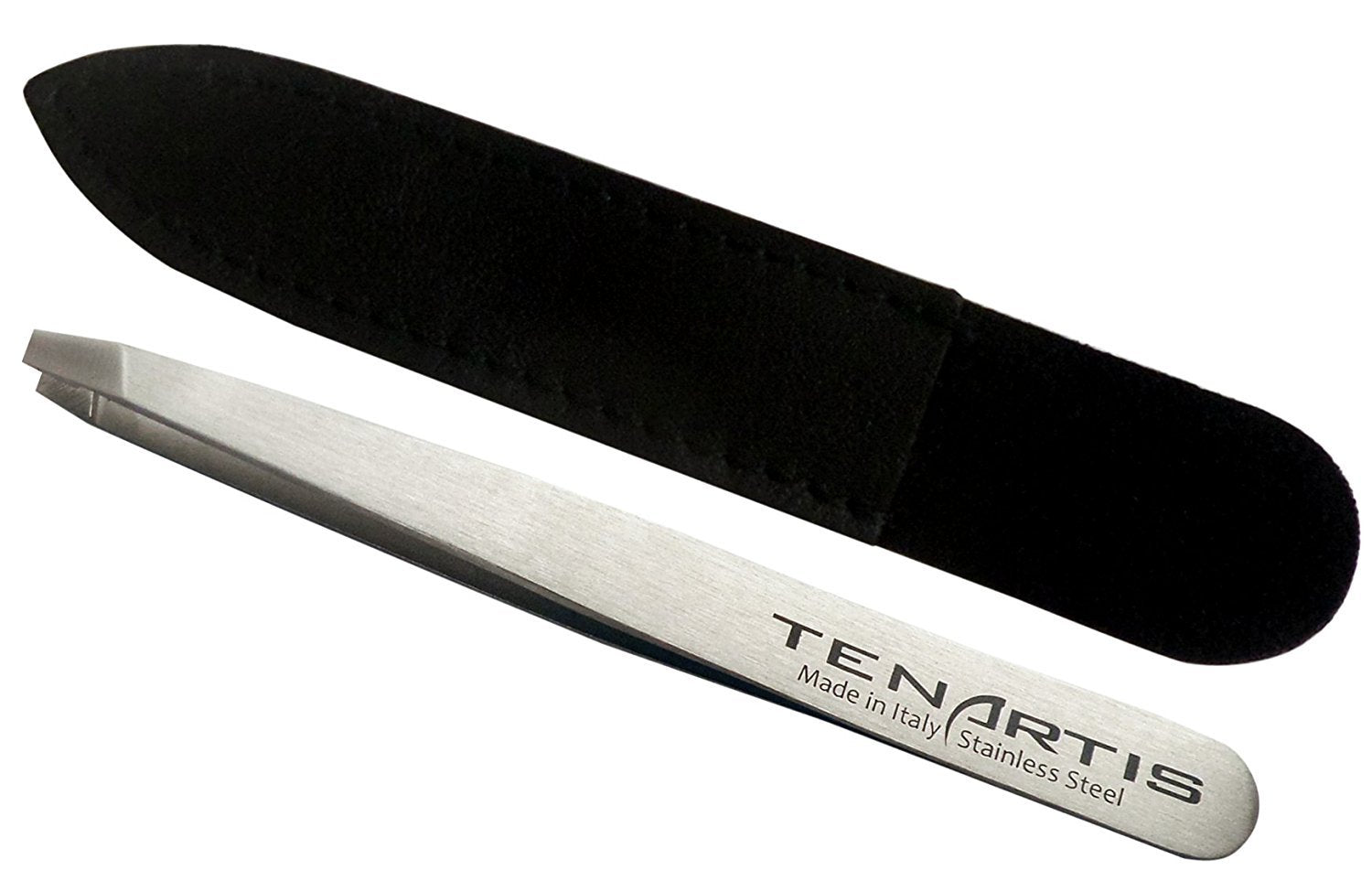 Hair Tweezers Stainless Steel with Leather Case - Tenartis Made in Italy (Straight)