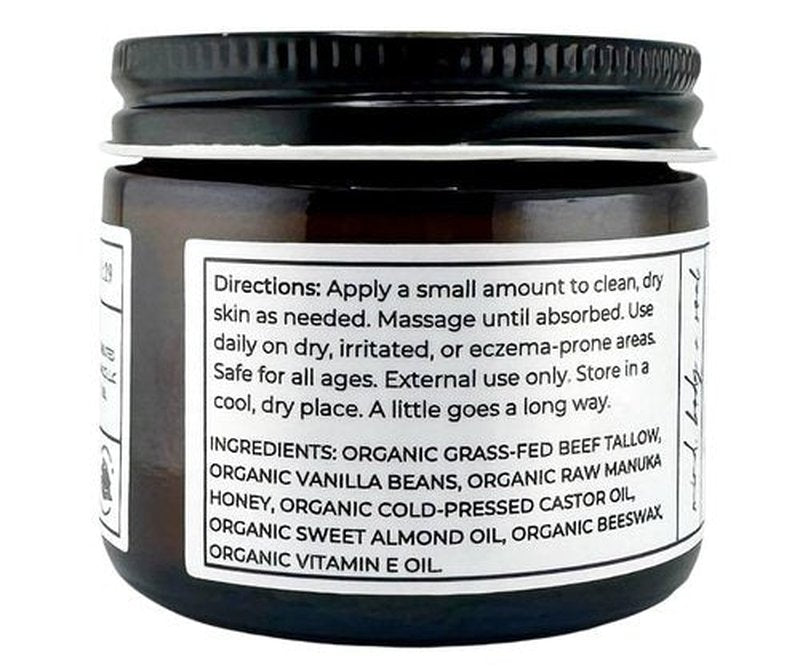 Faith and Grace Organics Beef Tallow Balm for Skin, Organic Tallow Cream with Vanilla and Manuka Honey, All-purpose Moisturizer for Face and Body- 2 oz