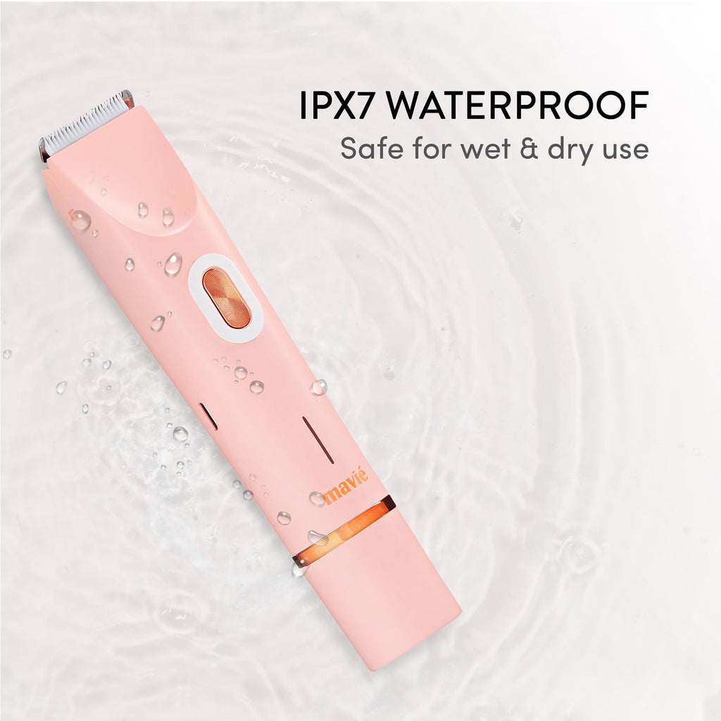 MAVIÉ Dual Head Bikini Trimmer for Women, Electric Razor for Face & Body, Painless Hair Removal Tool, Precision & Body Shaving Heads, Cordless Rechargeable, Portable Grooming Device (Pink)