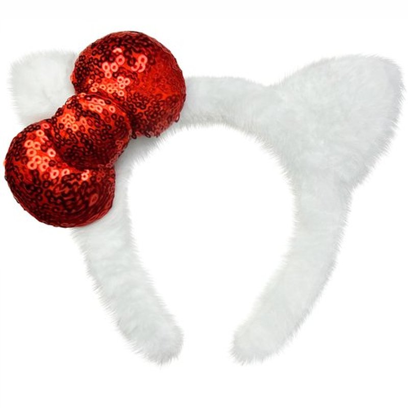 Kobataro Kitty Ears Headband Bow White Cat Ear Hair Accessories Kitten Costume Birthday Party Christmas Gifts for Women