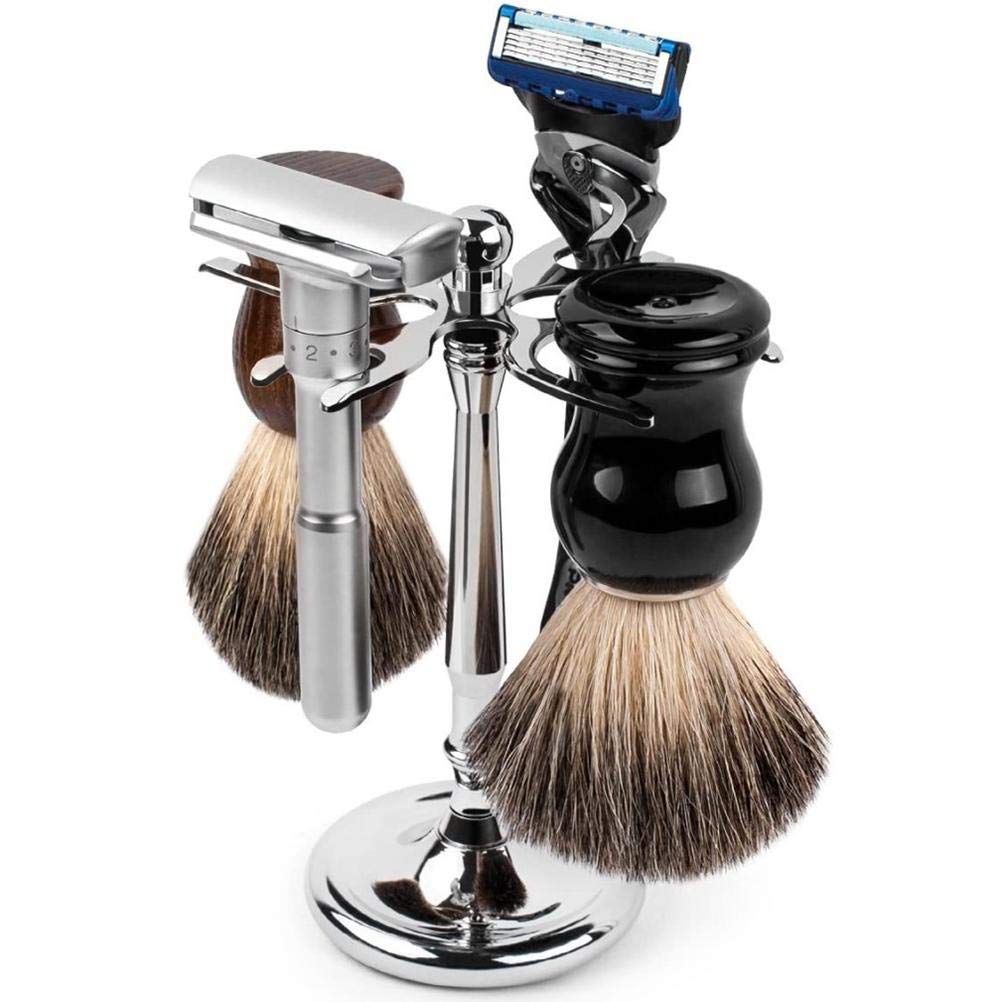 Mrisata 4 Prong s and Shave Brush Stand, Shaving Brush Holder Stand Tool, Shaving Accessories for Man, Holder, Holds 2 Double Safety s and 2 Shave Brushes (4 Holes)