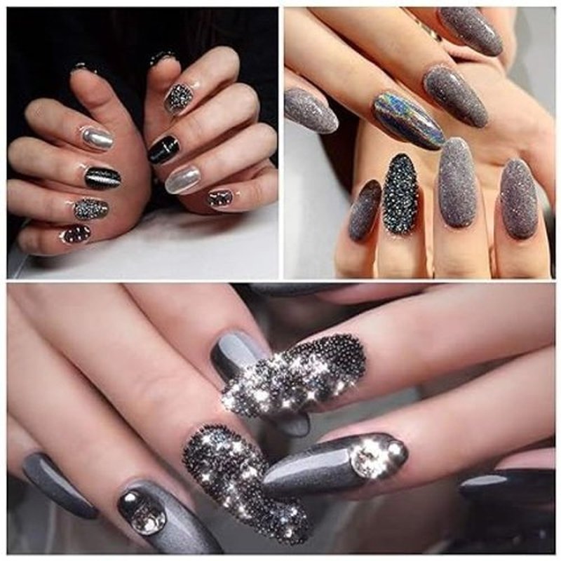 Chunmeng 3D Metal Caviar Nail Beads, Black Gold Mini Ball Decorations for Acrylic/Gel Nails - DIY Manicure Kit for Women