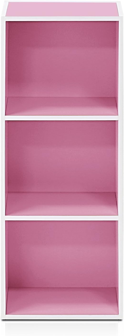 Furinno LUDER 3-Cube Bookshelf - Stylish Open Shelves for Easy Assembly | White/Pink, 9.3 x 12 x 31.5