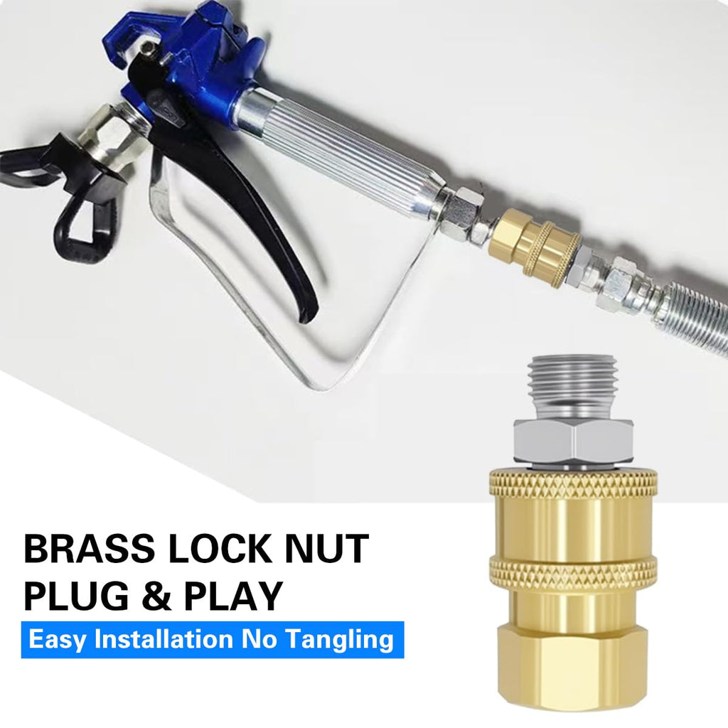 Airless Paint Sprayer Quick Connect Coupler 2-Pack, 1/4 Inch Stainless Steel or Brass Adapter, High Pressure Leak-Free Connector for Spray Gun Hose (Brass Finish)