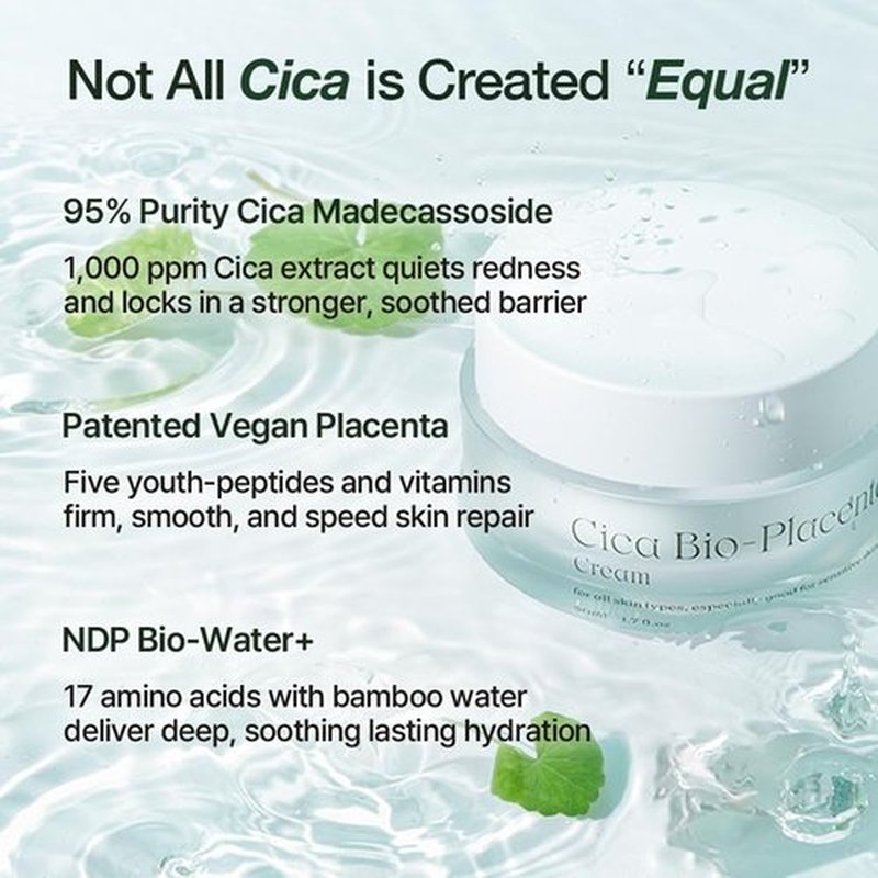 Natural Derma Project NDP Cica Cream - Lightweight Gel Face Moisturizer for Sunburn Relief | 1.7 Fl Oz (50ml)