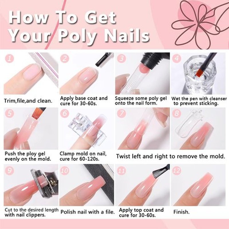 SUTOKAKA Poly Gel Nail Kit, 3 Colors White Nude Pink with Slip Solution Dual Nail Forms Dual-Ended Brush, Builder Gel Enhancement Starter Kit for Manicure DIY Salon Home Use