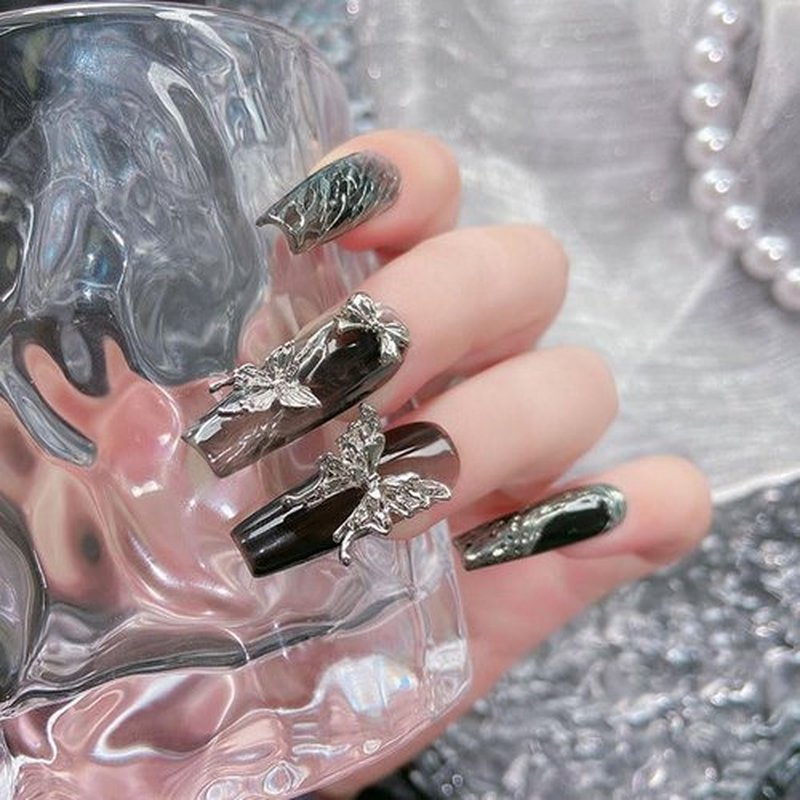 Eseres 50Pcs 3D Silver Butterfly Nail Charms for Nail Designs Y2K Nails Art Decoration DIY Crafts