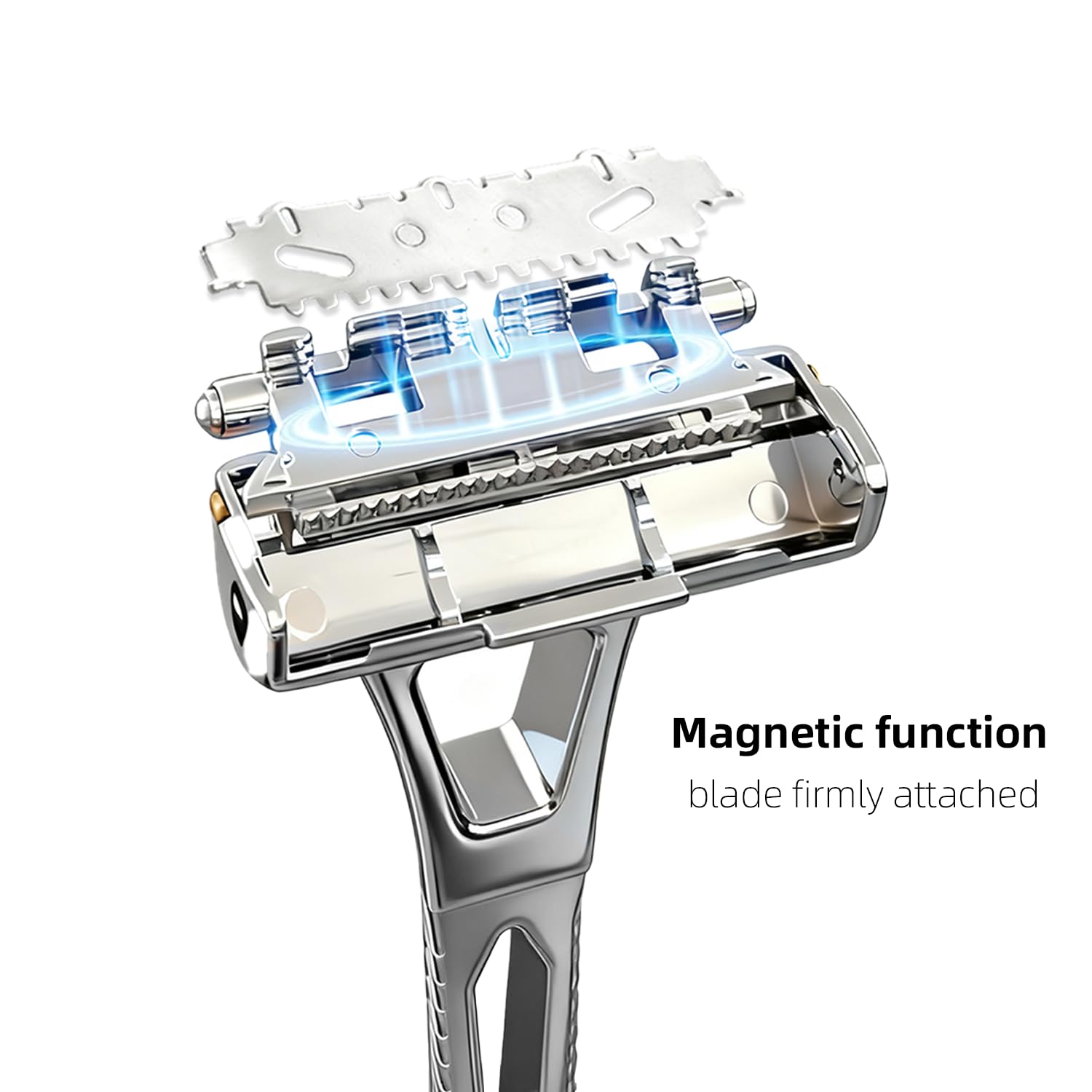 4-Layer Half-Blade Safety Razor- Flexible Head & Alloy Handle, with 10 Coated Blades, Leather Travel Case & Metal Stand - For Face and Body Shaving (Silver)