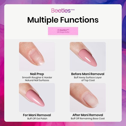 Beetles Pro 10-Pcs Nail Buffer – Professional 100 Grit Sanding Blocks Nail Files and Buffers 4-Sided Pink Nails Files for Acrylic, Gel & Natural Nails – Salon Quality Manicure Tool