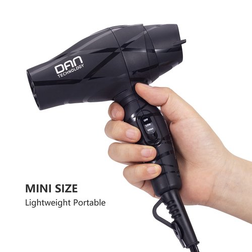 Dan Technology Lightweight Travel Hair Dryer,Portable Mini BlowDryer with Concentrator&Diffuser, with Nozzle Attachment Ceramic,