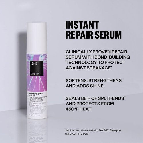 IGK Best Interest + Cash In Split Ends Repair Duo - Leave-In Air Dry Serums for Damaged Hair | 5 oz + 1.7 oz
