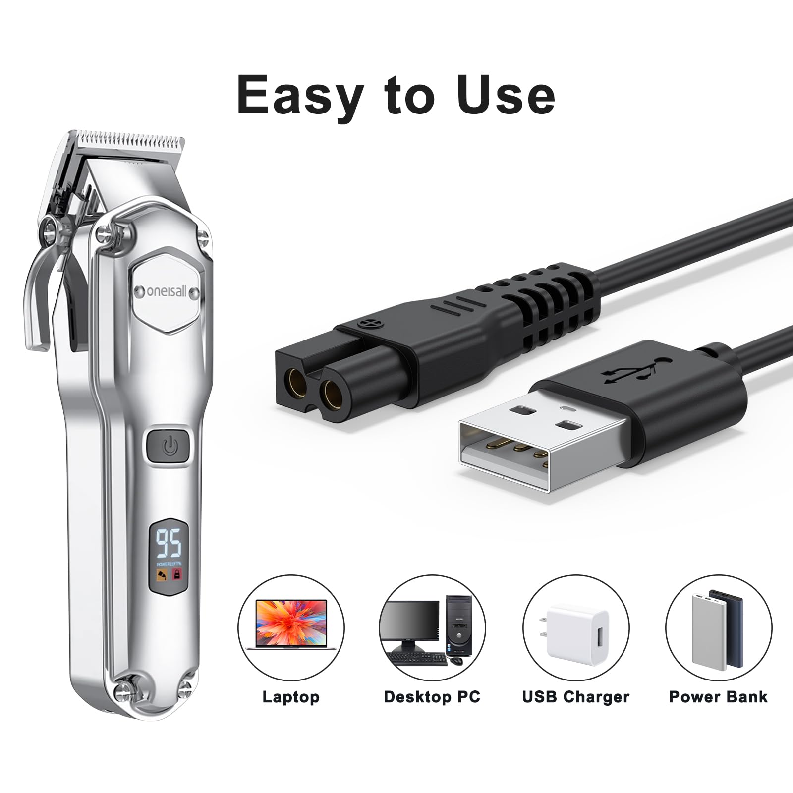Wanme Charger Cable for Oneisall Dog Clippers, 3.3ft USB Replacement Charging Cord Compatible with oneisall 1/2/3 Speed Pet Grooming Kit Dog Paw Trimmer (3.3FT)