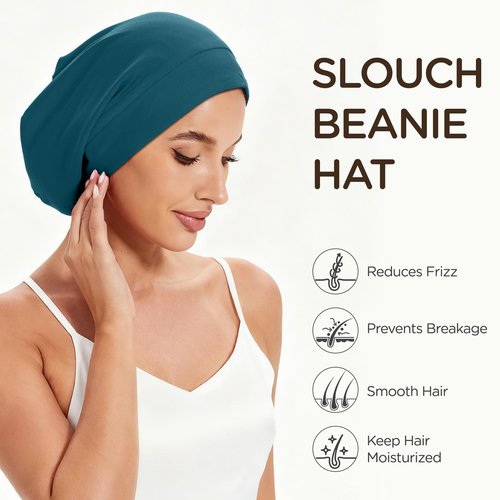 2Pcs Silk Satin Lined Bonnet for Sleeping Adjustable Slouchy Beanie Hat Night Sleep Cap for Women Men Hair Wrap for Curly Natural