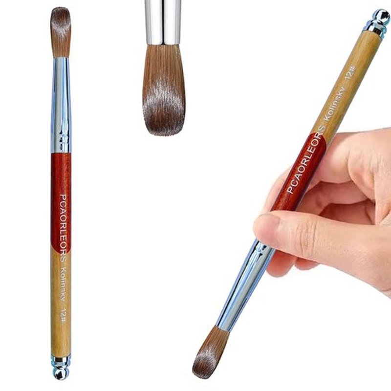 PCUORLEORS Acrylic Nail Brush Kolinsky with 100% Pure Mink Sable Hair and Wood Hand, Round Gel Brush for Acrylic Application Size # 8,10, 12, 14, 16,18,20 (size12)