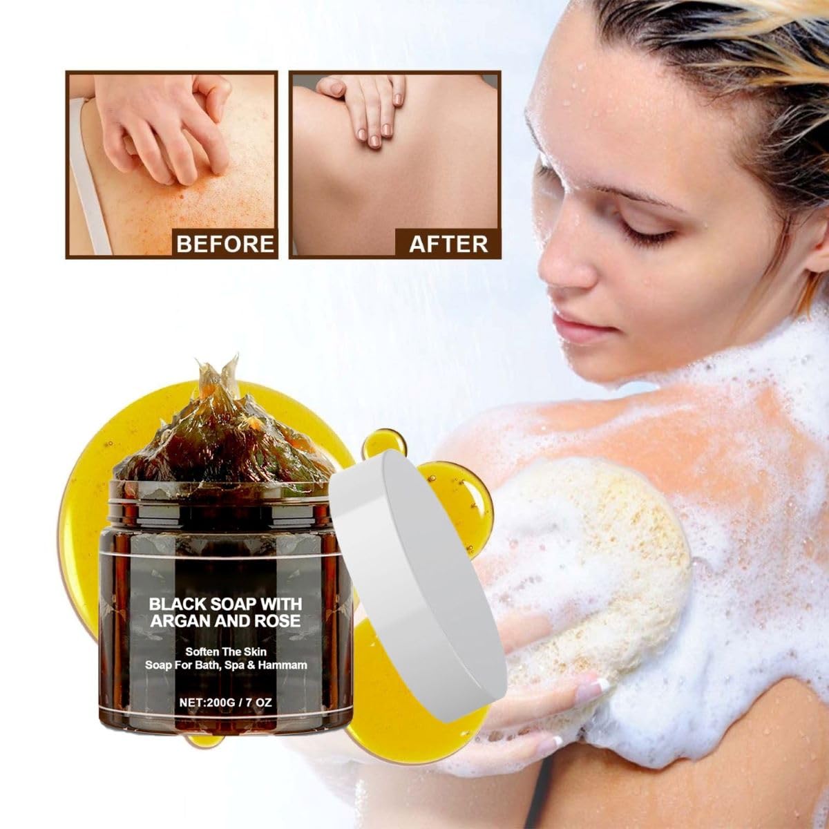 Morocco Black Soap With Argan And Rose, Morocco Black Beldi Soaps, Moroccan BlackSoap Hammam, for Exfoliating and Cleansing Moisturizing Skin (2)