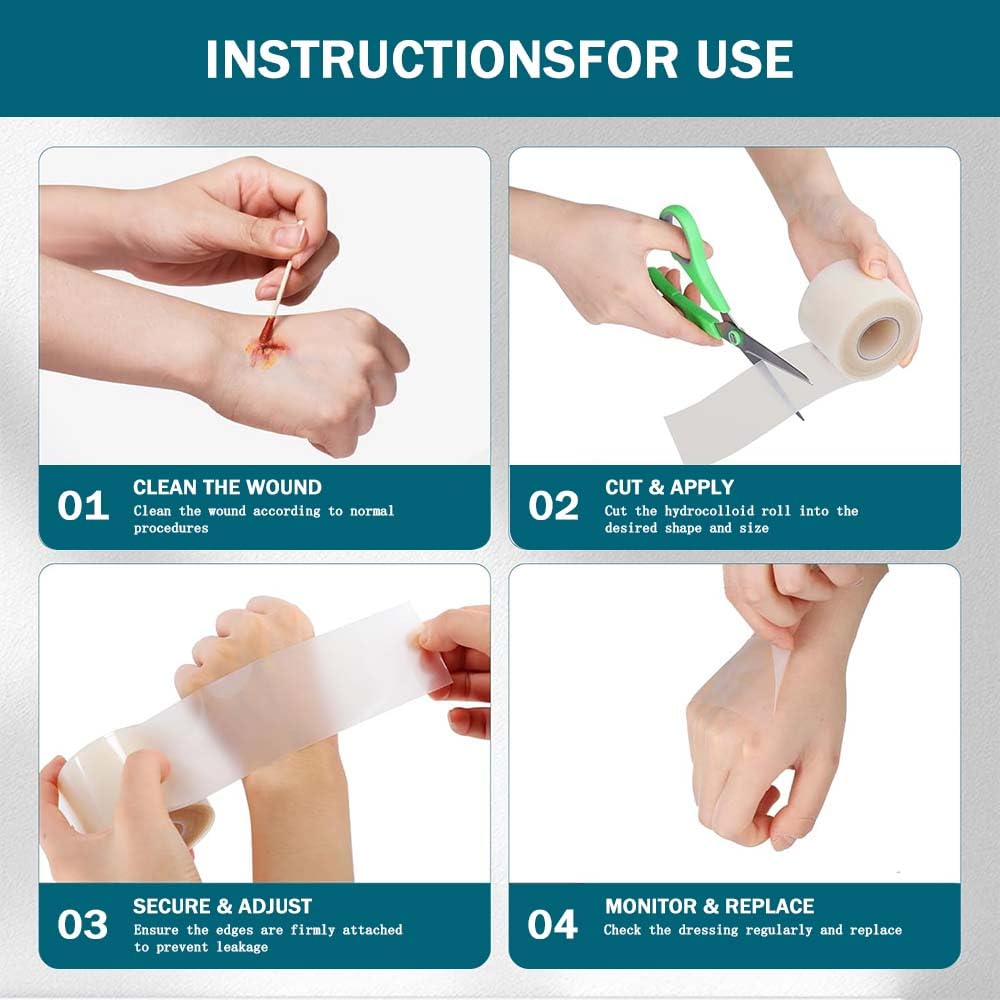 Hydrocolloid Roll for Wound Care, Hydrocolloid Bandages with Self-Adhesive、Extra Large Hydrocolloid Patch Bandages, with Ultra Absorbent, Flexible and Waterproof Properties (2in*16ft)