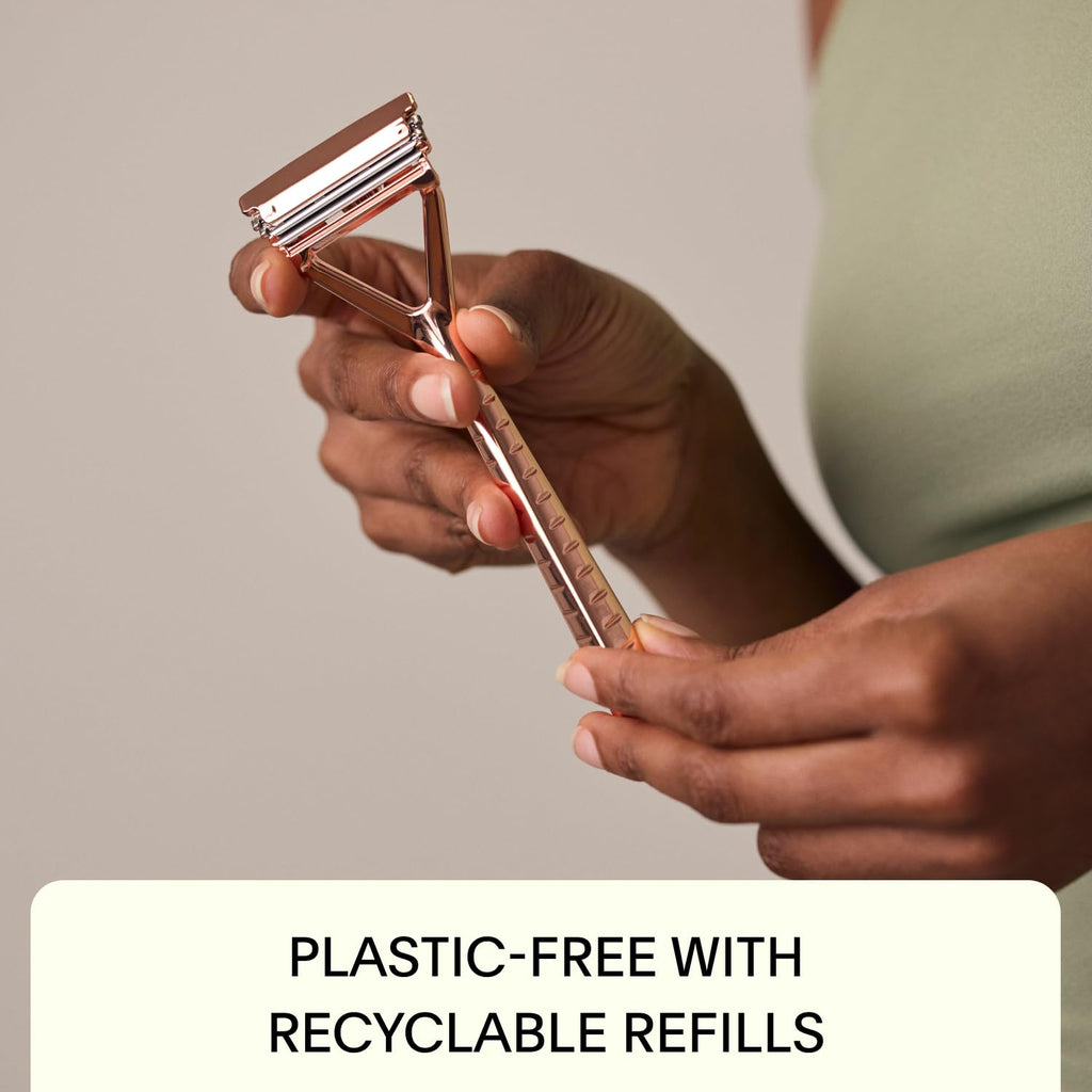Leaf Shave | Leaf Razor, All-Metal Safety Shaver with Pivoting Head & Adjustable Blade Loading, Includes 10 Stainless Steel Single-Edge Blades, Compatible with Standard Safety Razor Blades - Rose Gold