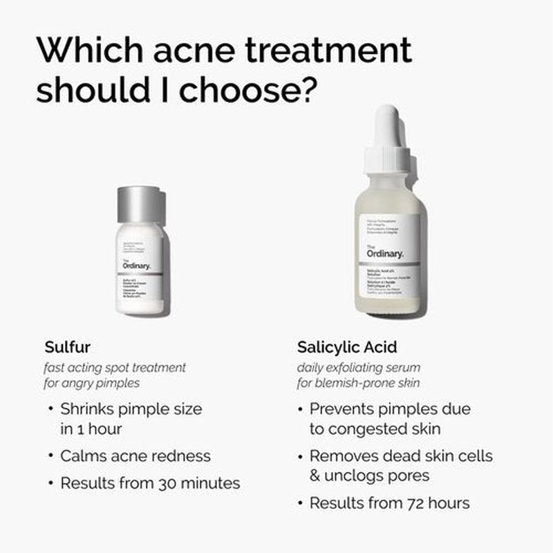 The Ordinary Sulfur 10% Powder-to-Cream Acne Spot Treatment Concentrate, Reduces Pimple Size and Zit Redness, 0.18 Oz