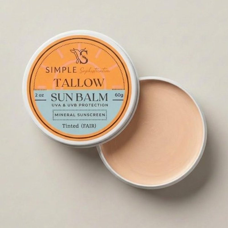 Tallow Sun Balm - Tinted Mineral Sunscreen with Grassfed Tallow & Zinc Oxide | SPF 30 | 2 oz (Fair)