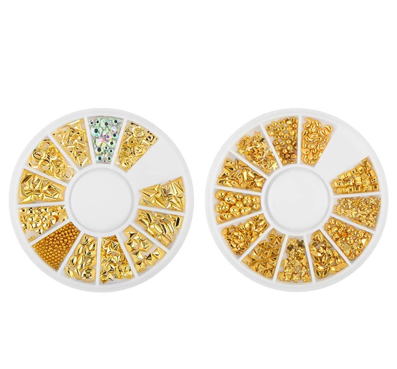 YesLady Nail Art Gold Metal Studs 3D DIY Punk Rivet Gems Manicure Beads Tips 10 Wheel Jewels Decoration