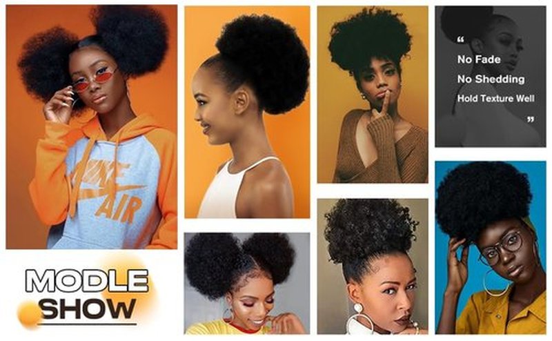 isheeny Afro Puff Ponytail – 2PCS Natural Black Human Hair Bun, Soft & Realistic, Easy Drawstring Design for Daily Styling