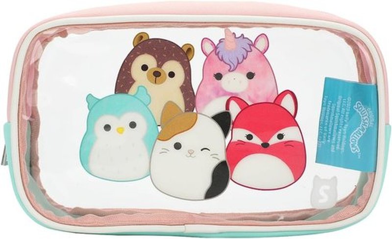 Bioworld Squishmallows Accessory Care Kit - 4-Piece Clear Cosmetic Storage Travel Bag Gift Set