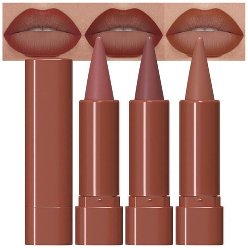 Evpct Matte Lipstick & Lip Liner Combo - 3 Pcs Red Reddish Nude Brown Set | Long-Lasting, Waterproof, Ombre Effect