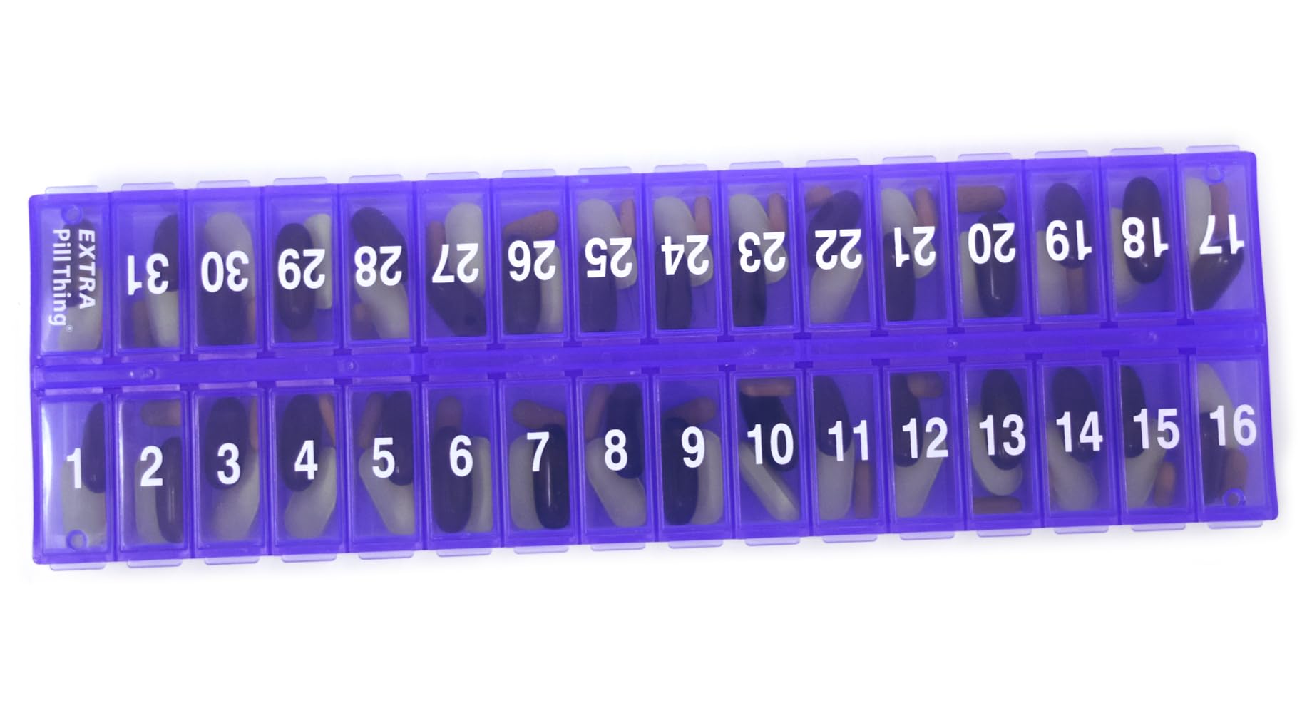 Once-a Day Monthly Pill Organizer Removable Lid for Easy Loading - Large Compartment Pill Box Medications for Entire Month Plus a Compartment for Extra Pills BPA Free