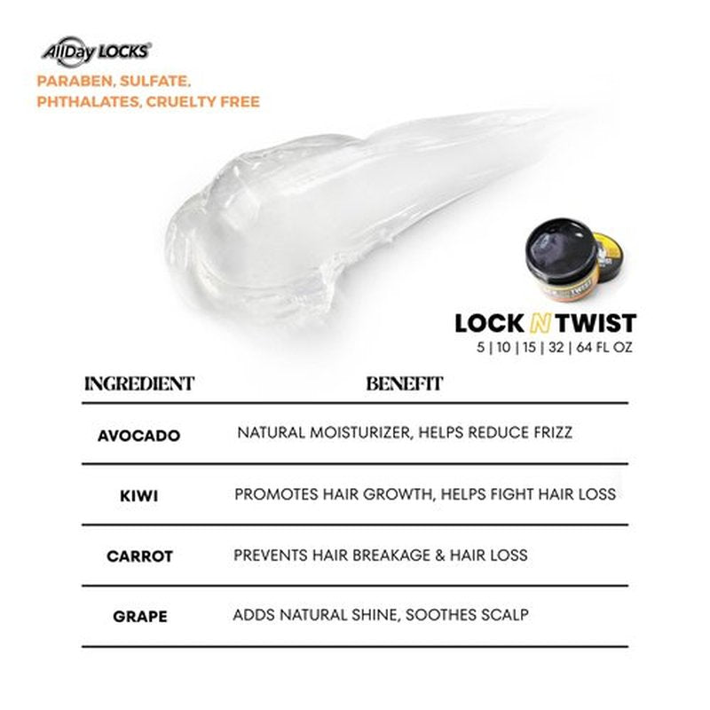 AllDay Locks Lock N Twist Supreme Hold - Extreme Styling Control for Locs, Microlocs, Twists, and Retwists, Provides Edge Control, Strong Hair Gel for Women and Men - 32 oz Jar