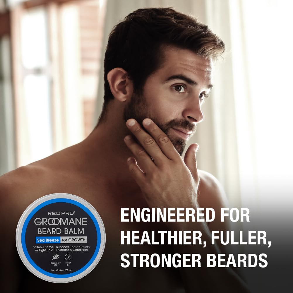 Red by Kiss Groomane Beard Balm, Soften & Tame, Light Hold, Promotes Full, Healthy Look Beard Strengthen Facial Hair, Reduce Breakage