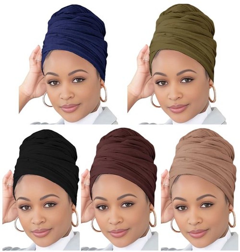 Head Wraps for Black Women Breathable Headwraps Scarf Long Hair Wraps Soft Wide Headbands Headscarves for Locs 5PCS