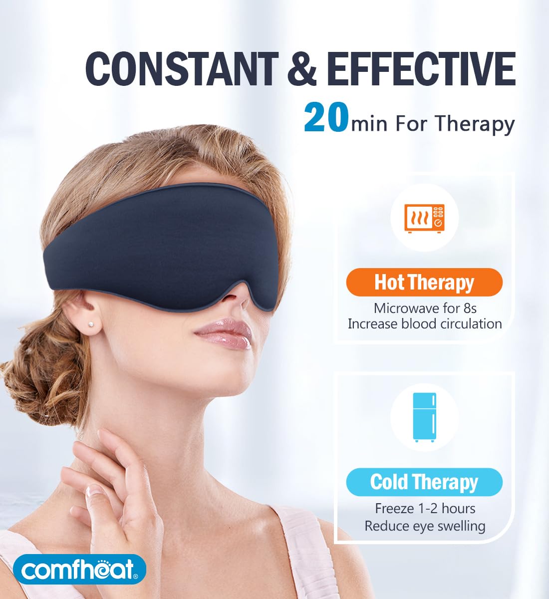 Comfheat 3D Cooling Sleep Mask Blackout Gel Eye Mask for Cold Hot Compress, Cooling Weighted Eye Mask for Sleeping, Zero Eye Pressure, Ice Cold Pack, Cold Compress for Puffy Eyes