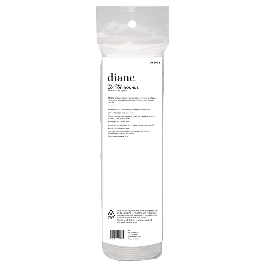 Diane Multi-Layer Cotton Rounds, 100 count, 100% Pure Cotton, Premium, Hypoallergenic, Biodegradable, Strong and Durable Makeup and Nail Polish Removal Wipes