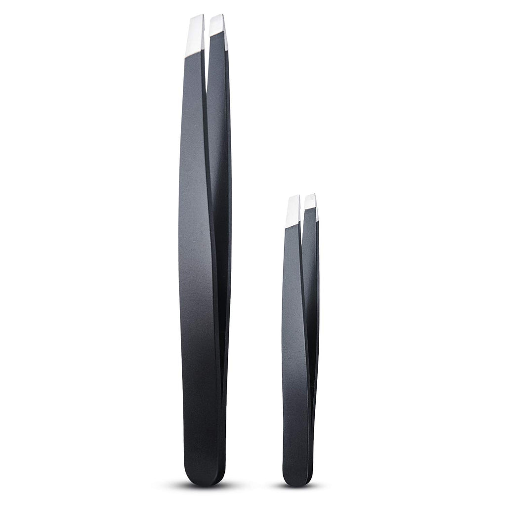 LePinko 2PCS Tweezers Set for Women and Men, Precision Tweezer kit for Ingrown hair, Facial Hairs, Chin Hair, and Splinter Removal, Professional Eyebrow Plucker Tweezers, Black