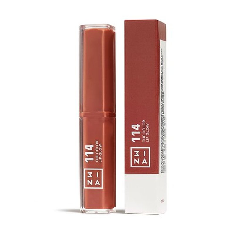 3INA The Color Lip Glow - Highly Pigmented Lipstick for Women with Shea Butter - Lip Gloss and Lip Balm Effect - 114 Rich Terracotta Brown - 0.05 oz