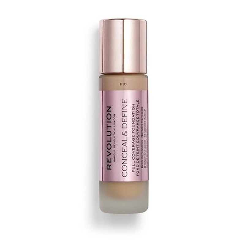 Revolution Beauty London, Conceal & Define Foundation, Full Coverage, Long-Lasting Matte Finish, Vegan & Cruelty-Free, F10 Medium Skin Tones, 0.8 fl oz