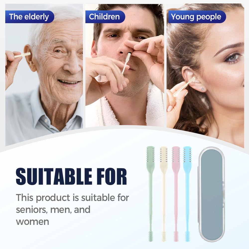 Godmifa 360° Rotating Nose & Ear Groomer, 2025 Dual-Blade Manual Trimmer with Cleaning Brush, 2-in-1 Nasal Hair Cutter for Men and Women (Blue, 3PCS)