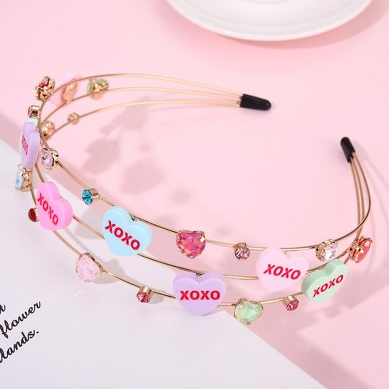 NVENF Valentine’s Day Headbands for Women Conversation Heart Headband Love XOXO Headbands Pink Lollipop Candy Hairbands Valentine’s Day Party Gifts (Pattern B)